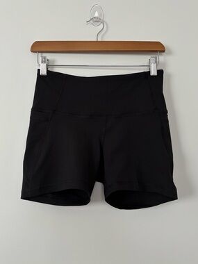 Old Navy Women’s Active PowerSoft Biker Shorts Black Side Pockets Size M Petite